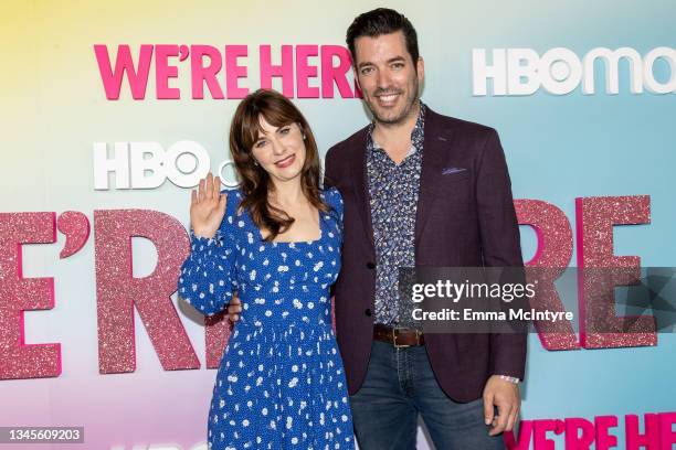 Zooey Deschanel and Jonathan Scott attend the Los Angeles premiere of Season 2 of HBO's unscripted series 'WE'RE HERE' at Sony Pictures Studios on...