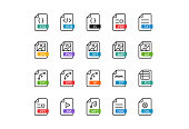File associations. Thin line linear pictograms on white background