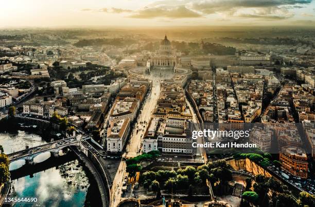 a daytime aerial view of rome - stock photo - st peters basilica the vatican stock pictures, royalty-free photos & images