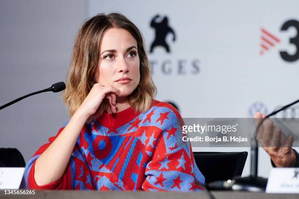 Actress Silvia Alonso attends to 'Veneciafrenia' press conference at Sitges Film Festival on October 09, 2021 in Sitges, Spain.