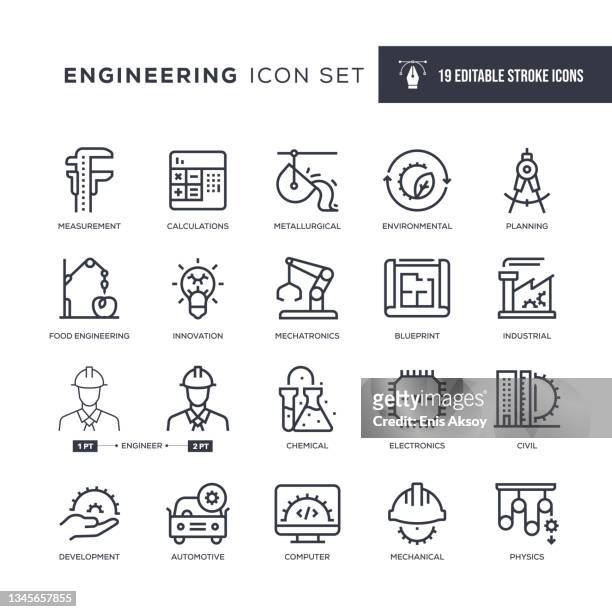 ilustraciones, imágenes clip art, dibujos animados e iconos de stock de iconos de línea de trazo editables de ingeniería - mechatronics