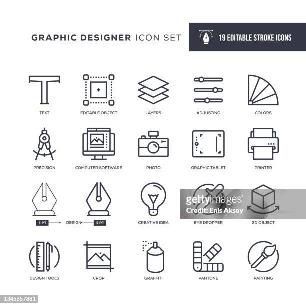 graphic designer editable stroke line icons - graphic designer stock illustrations