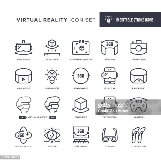 illustrazioni stock, clip art, cartoni animati e icone di tendenza di icone delle linee di traccia modificabili della realtà virtuale - realtà virtuale