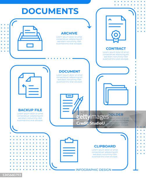 ilustraciones, imágenes clip art, dibujos animados e iconos de stock de plantilla de infografía de documentos - folleto buzon