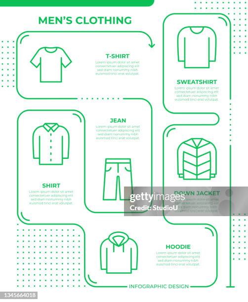 men's clothing infographic template - denim vest stock illustrations