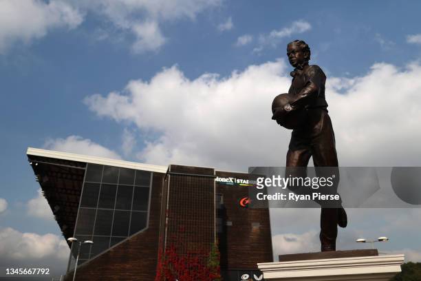 Statue of William Webb Ellis outside the stadium complex ahead of the Gallagher Premiership Rugby match between Saracens and Newcastle Falcons at...