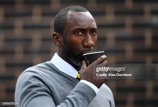 Burton manager Jimmy Floyd Hasselbaink during the Sky Bet League One match between Plymouth Argyle and Burton Albion at Home Park on October 09, 2021...