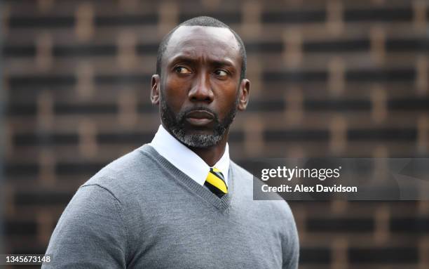 Burton manager Jimmy Floyd Hasselbaink during the Sky Bet League One match between Plymouth Argyle and Burton Albion at Home Park on October 09, 2021...