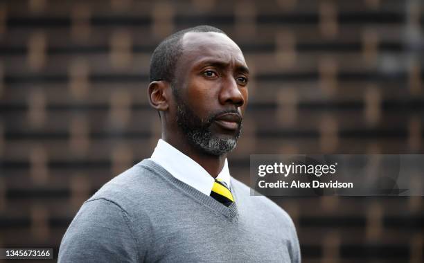 Burton manager Jimmy Floyd Hasselbaink during the Sky Bet League One match between Plymouth Argyle and Burton Albion at Home Park on October 09, 2021...