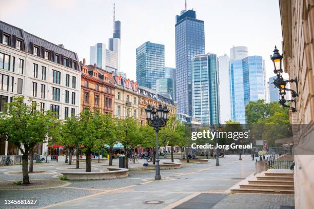 frankfurt skyline from opernplatz - pedestrian zone stock pictures, royalty-free photos & images