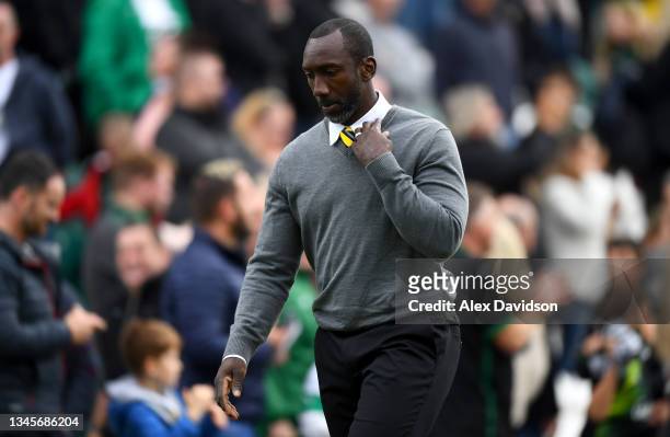 Burton manager Jimmy Floyd Hasselbaink after the Sky Bet League One match between Plymouth Argyle and Burton Albion at Home Park on October 09, 2021...