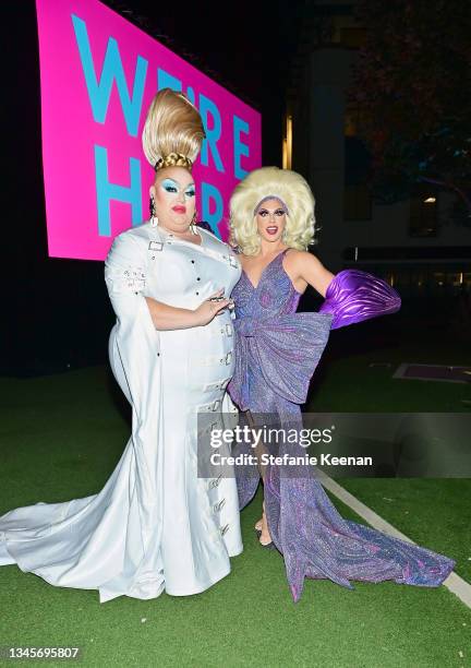 Eureka O'Hara and Alyssa Edwards attend the "We're Here" Season 2 Premiere at Sony Pictures Studios on October 08, 2021 in Culver City, California.