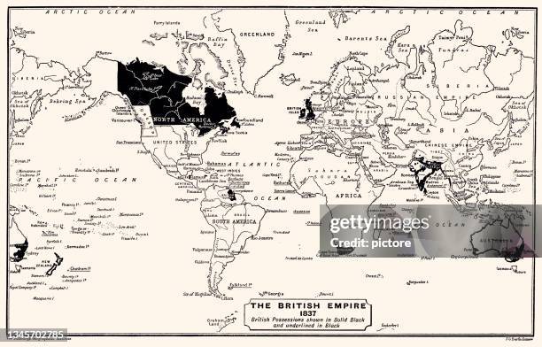 the british empire 1837 (high resolution with great detail) - british empire map stock illustrations