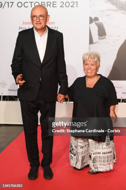 Mimie Mathy and husband Benoist Gérard attend the opening ceremony during the 13th Film Festival Lumiere In Lyon on October 09, 2021 in Lyon, France.