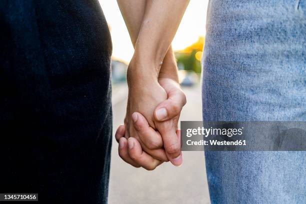 lesbian couple holding hands - maos dadas imagens e fotografias de stock