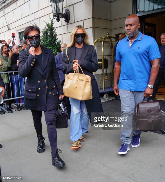 Khloe Kardashian, Kris Jenner, and Corey Gamble are seen on October 09, 2021 in New York City.