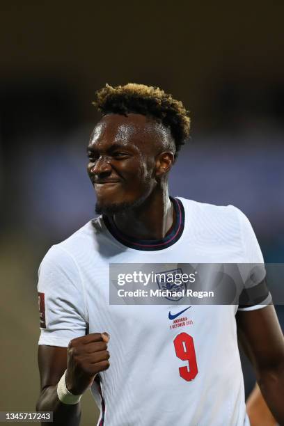 Tammy Abraham of England celebrates scoring the third goal during the 2022 FIFA World Cup Qualifier match between Andorra and England at Estadi...