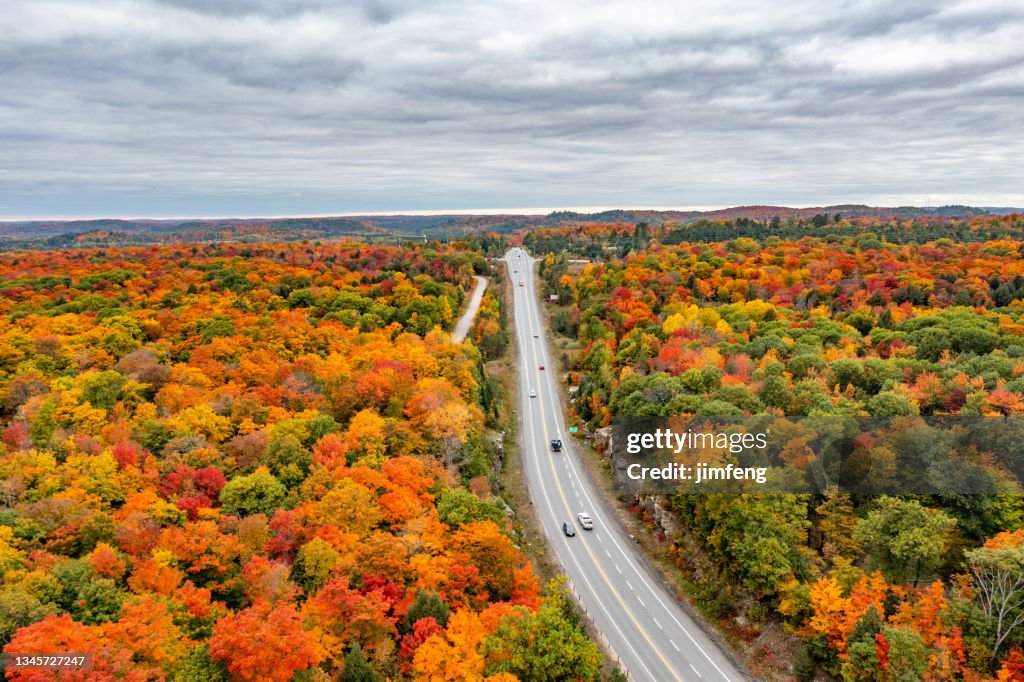 Huntsville and Highway 60 to Algonquin Park at Fall, Ontario, Canada