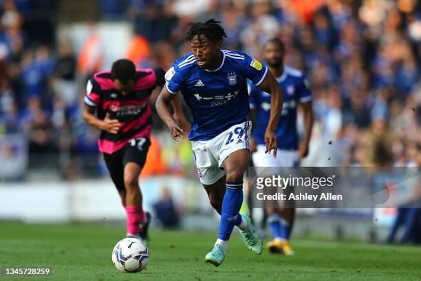 Kyle Edwards of Ipswich Town advances down field during the Sky Bet League One match between Ipswich Town and Shrewsbury Town at Portman Road on...