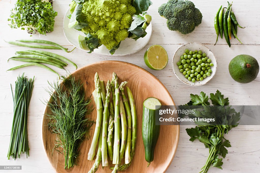 Fresh green vegetables on plate