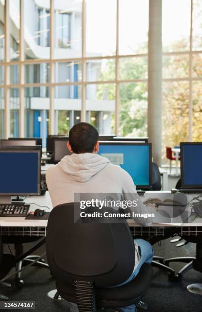 Student Behind Computer College Student Working On Computer From Back Photos and Premium High ...