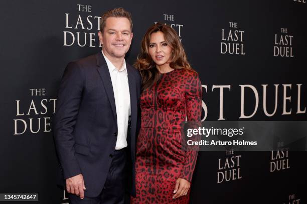 Matt Damon and Luciana Damon attend "The Last Duel" New York Premiere at Rose Theater at Jazz at Lincoln Center's Frederick P. Rose Hall on October...