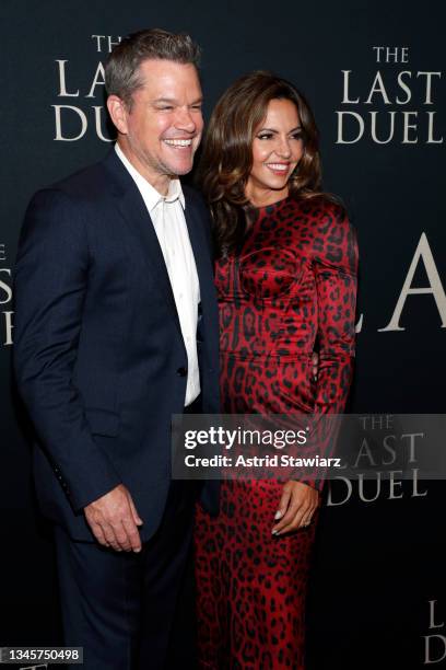 Matt Damon and Luciana Damon attend The Last Duel New York Premiere on October 09, 2021 in New York City.