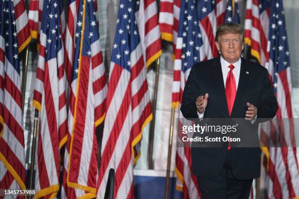 Former President Donald Trump arrives for a rally at the Iowa State Fairgrounds on October 09, 2021 in Des Moines, Iowa. This is Trump's first rally...
