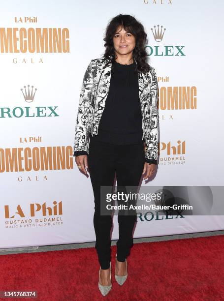 Michelle Rodriguez attends the Los Angeles Philharmonic Homecoming Concert & Gala at Walt Disney Concert Hall on October 09, 2021 in Los Angeles,...