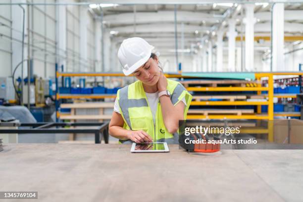 tired stressed female worker suffering from neck pain - neckache stock pictures, royalty-free photos & images