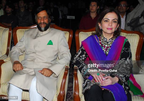 Rajendra Pachauri and Nita Ambani attends the ' IAA OLIVE CROWN AWARDS' on March 03, 2012 in Mumbai, India