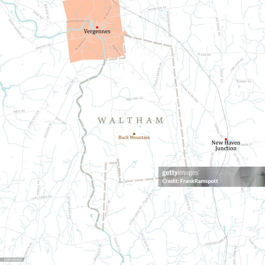VT Addison Waltham Vector Road Map