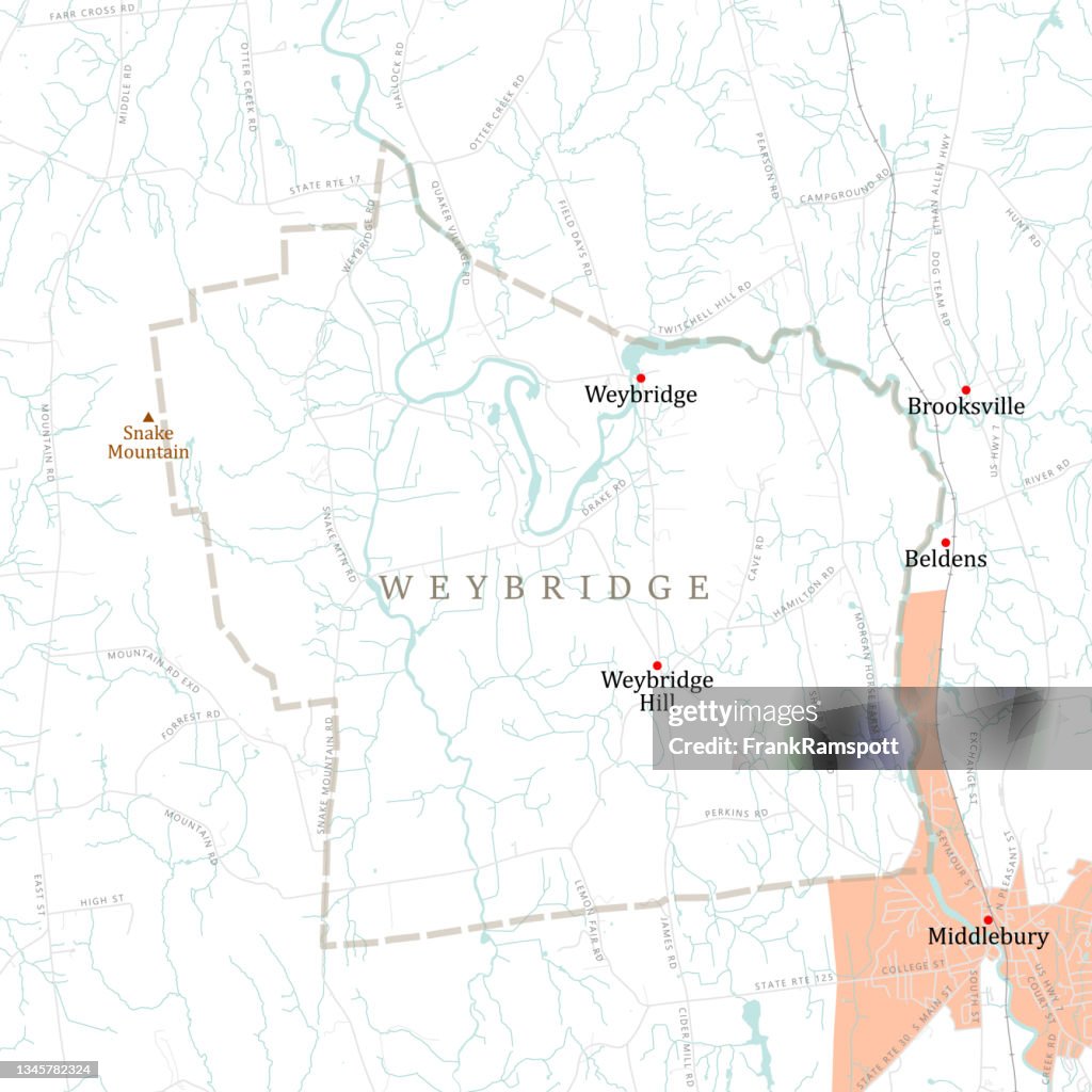 VT Addison Weybridge Vector Road Map