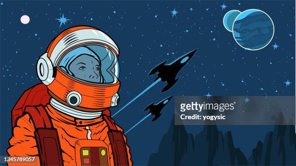 stockillustraties, clipart, cartoons en iconen met vector astronaut in space stock illustration - spaceship