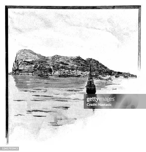 gibraltar from the west side - gibraltar stock illustrations