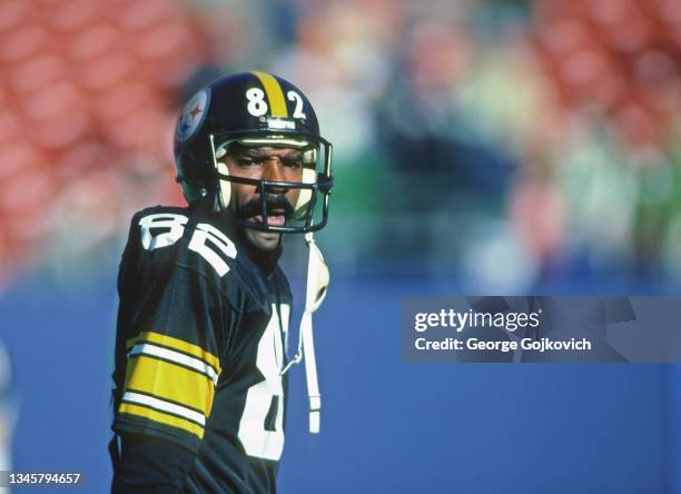 Wide receiver John Stallworth of the Pittsburgh Steelers looks on from the field before a game against the New York Jets at Giants Stadium on...