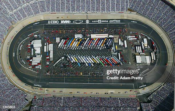 Birdseye view of the track during the NASCAR Winston Cup Food City 500 at the Bristol Motor Speedway in Bristol,Tennessee.