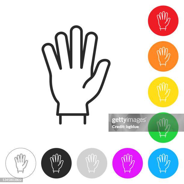 ilustraciones, imágenes clip art, dibujos animados e iconos de stock de guante de goma protector. iconos planos en botones en diferentes colores - glove