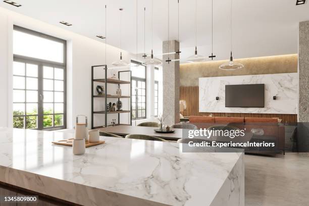 modern open plan apartment interior - open plan stock pictures, royalty-free photos & images