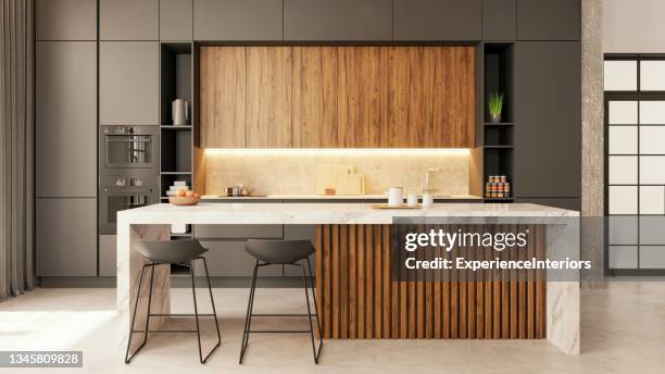 modern apartment kitchen interior - kitchen counter stock pictures, royalty-free photos & images