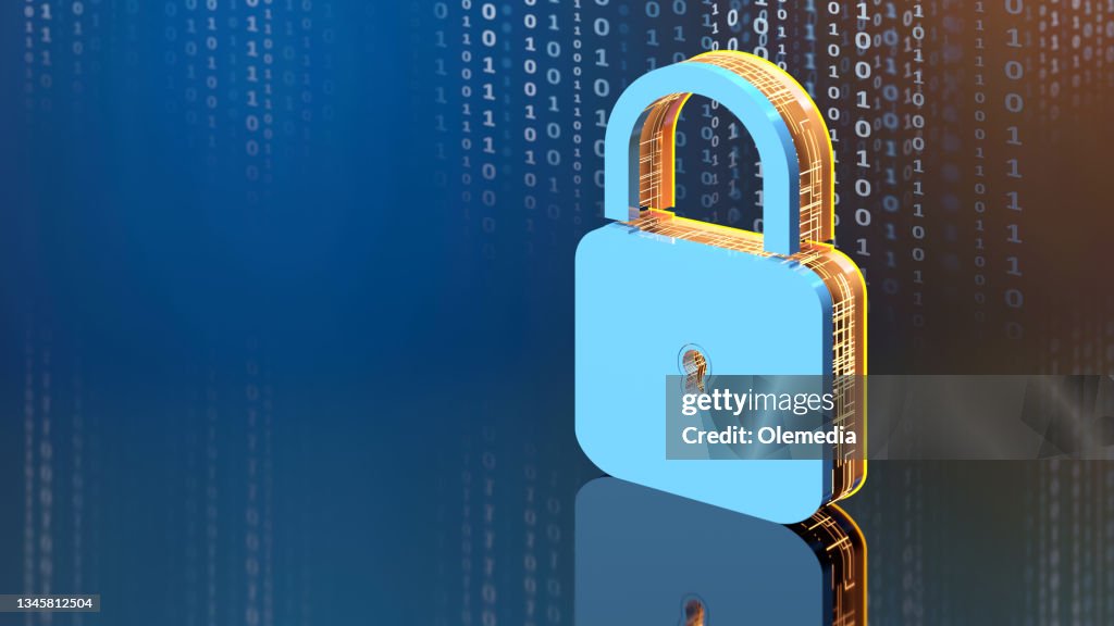 Security systems. Data protection. lock sign on program code digital background