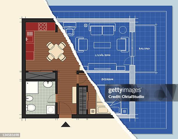apartment design - kitchen blueprint stock illustrations
