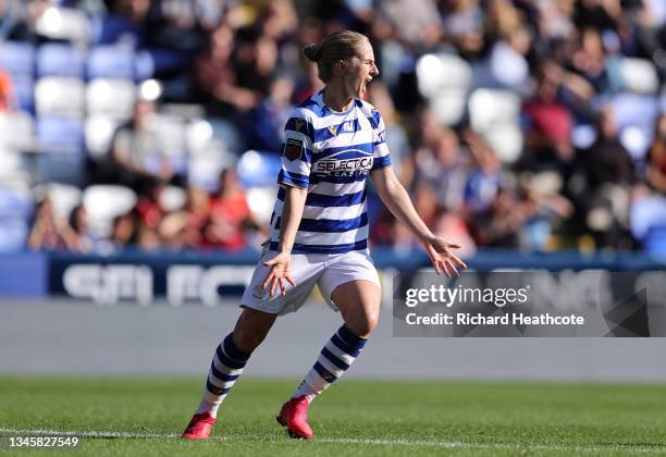 Natasha Dowie of Reading celebrates after scoring their side's third goal during the Barclays FA Women's Super League match between Reading Women and...