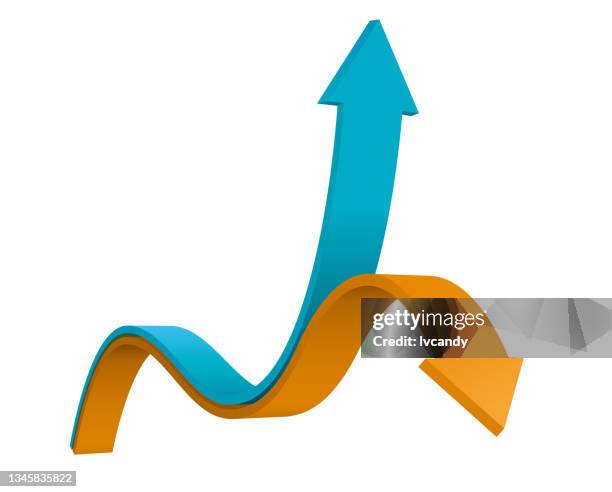 arrows moving up and moving down - down 3d graph stock illustrations