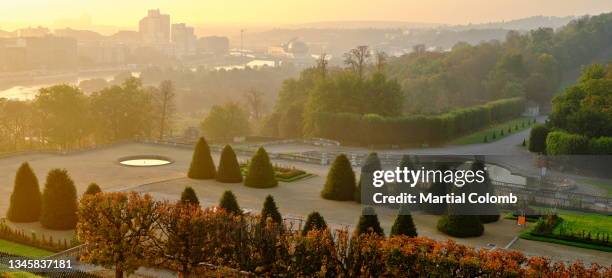 topiary garden at sunrise - hauts de seine stock-fotos und bilder