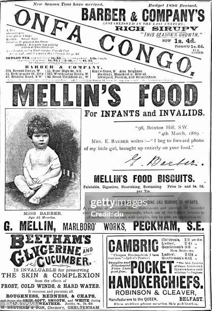 ads in english mgazine 1890 - old advertisement stock illustrations