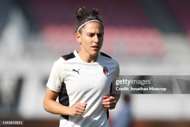 Veronica Boquete of AC Milan during the Women Serie A match between AC Milan and AS Roma at Campo Sportivo Vismara on October 10, 2021 in Milan,...
