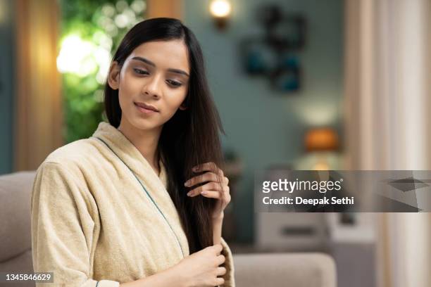 young woman hair care, stock photo - strong hair 個照片及圖片檔