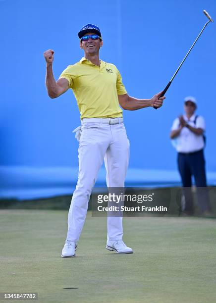 Rafa Cabrera-Bello of Spain celebrates after his putt on the first play-off hole hole during the final round of The Open de Espana at Club de Campo...