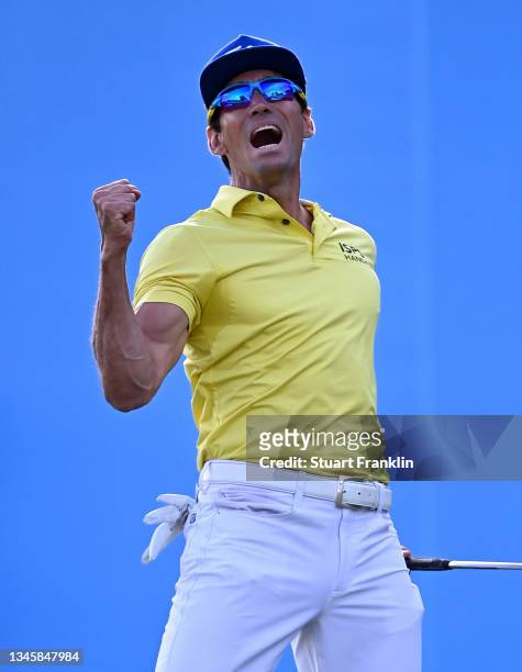 Rafa Cabrera-Bello of Spain celebrates after his winning putt on the first play-off hole hole during the final round of The Open de Espana at Club de...